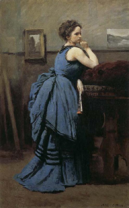 Jean-Baptiste Corot Blue skirt woman China oil painting art